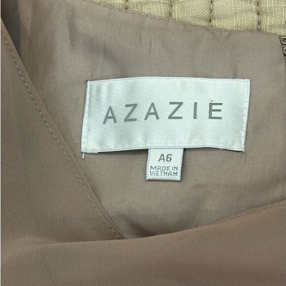AZAZIE Special Occasions Long Taupe Modest Cut Ruffle Short Sleeve Sz 6 - Picture 3 of 5